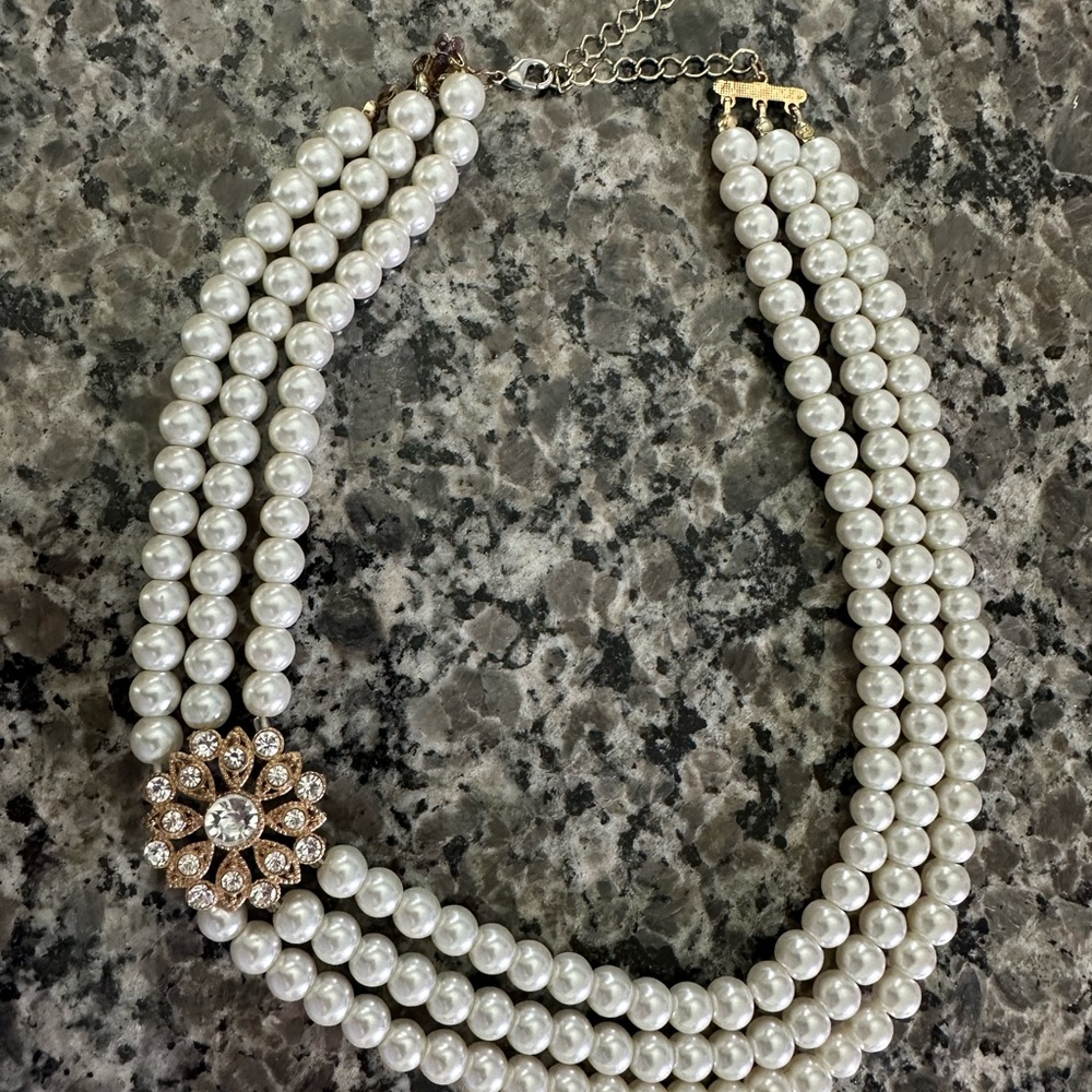 Elegant Triple Strand Pearl Choker - Bridal / Holly Golightly Style